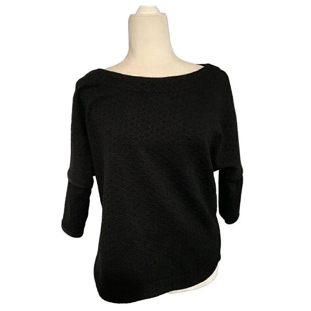 max studio womens solid black Short sleeve sweater top xs
